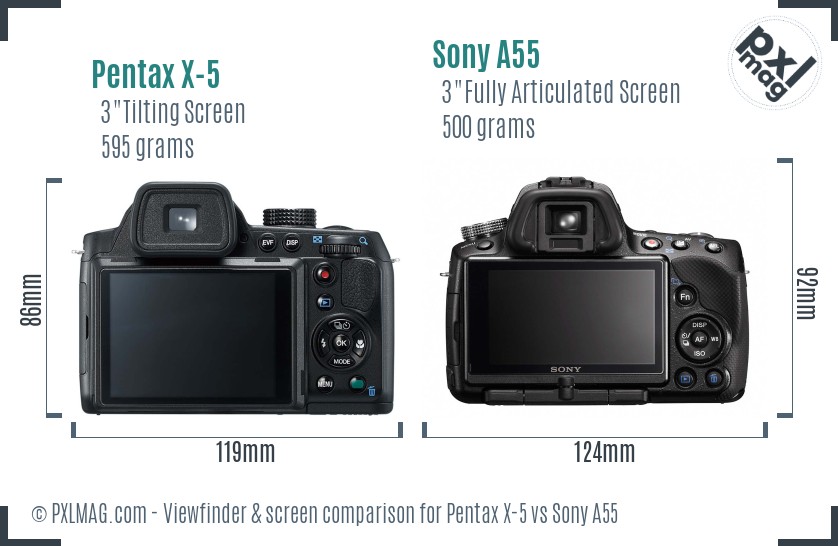 Pentax X-5 vs Sony A55 Screen and Viewfinder comparison