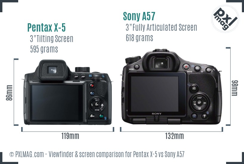Pentax X-5 vs Sony A57 Screen and Viewfinder comparison