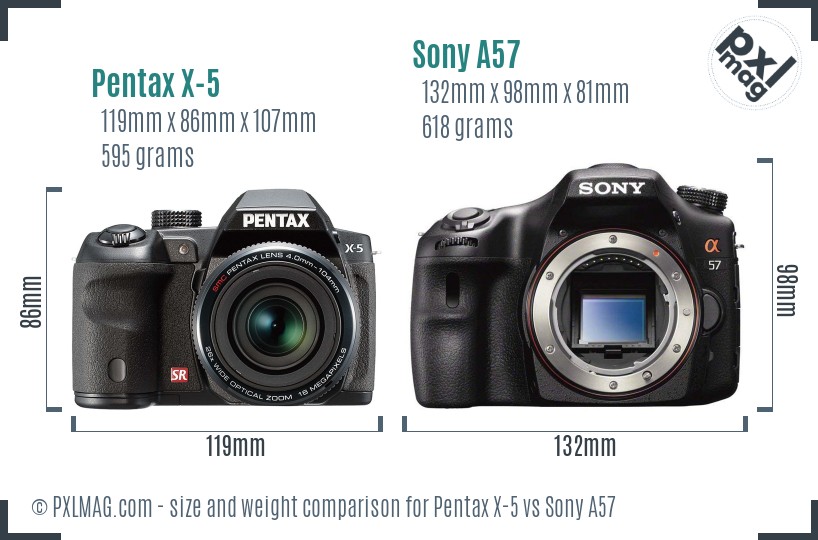 Pentax X-5 vs Sony A57 size comparison