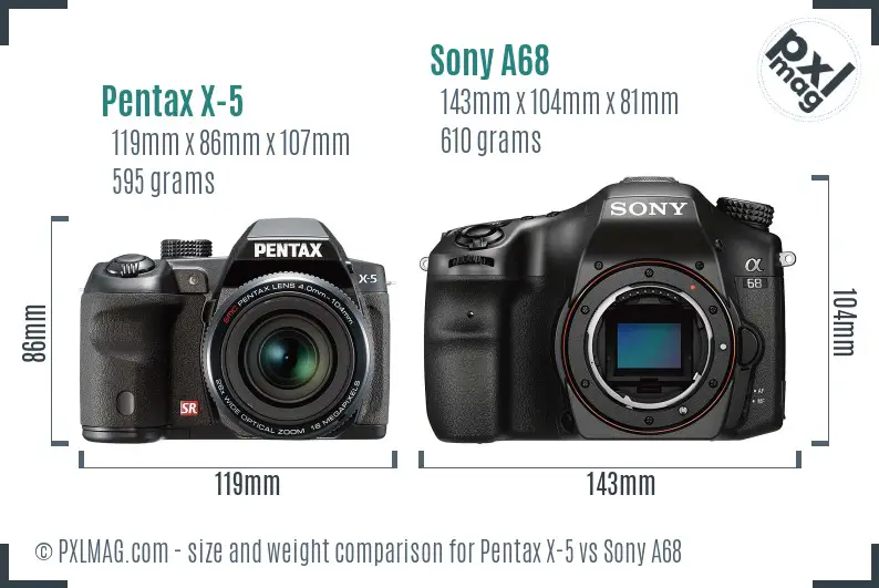 Pentax X-5 vs Sony A68 size comparison