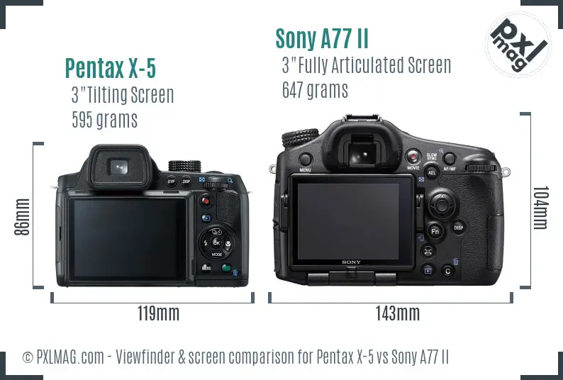 Pentax X-5 vs Sony A77 II Screen and Viewfinder comparison