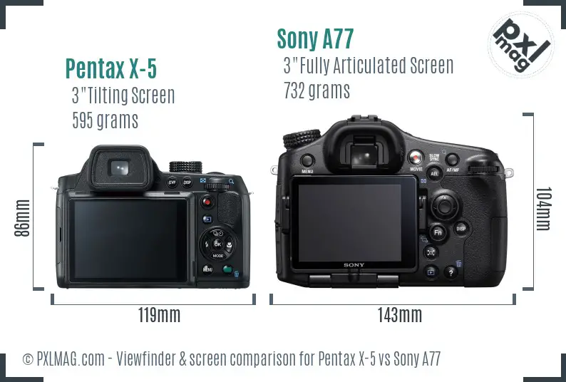 Pentax X-5 vs Sony A77 Screen and Viewfinder comparison