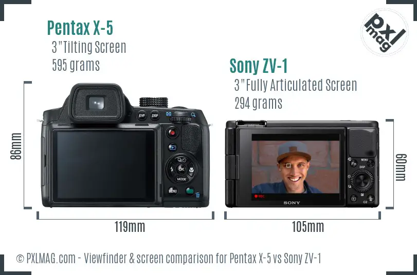 Pentax X-5 vs Sony ZV-1 Screen and Viewfinder comparison