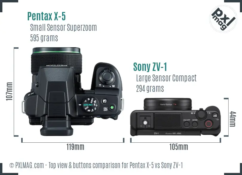 Pentax X-5 vs Sony ZV-1 top view buttons comparison