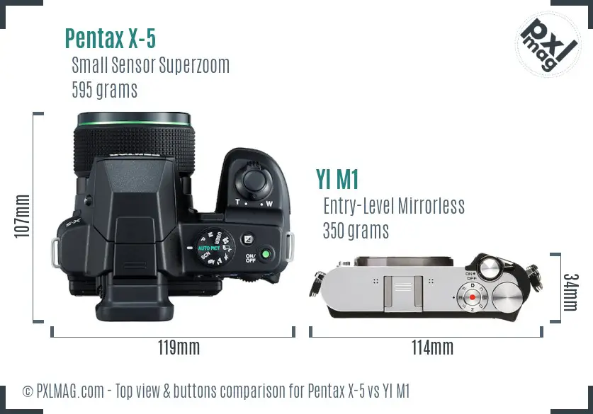 Pentax X-5 vs YI M1 top view buttons comparison