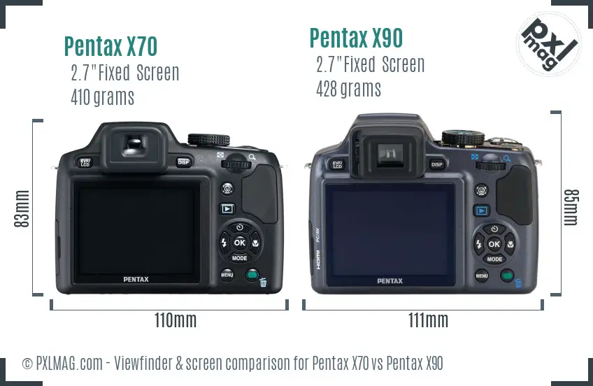 Pentax X70 vs Pentax X90 Screen and Viewfinder comparison