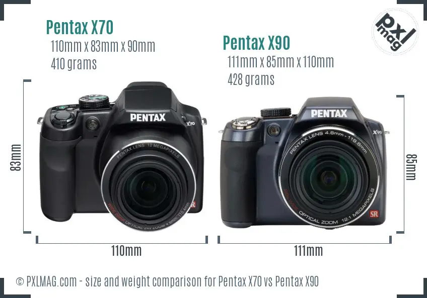 Pentax X70 vs Pentax X90 size comparison