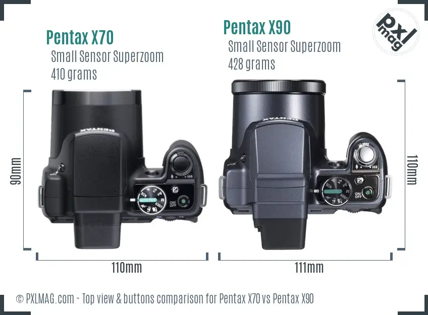 Pentax X70 vs Pentax X90 top view buttons comparison