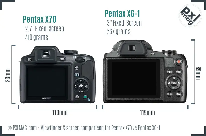 Pentax X70 vs Pentax XG-1 Screen and Viewfinder comparison