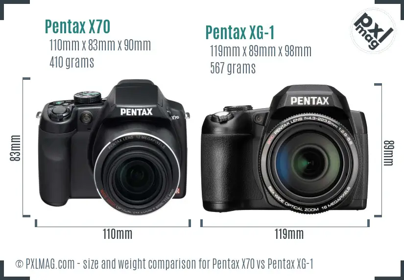 Pentax X70 vs Pentax XG-1 size comparison
