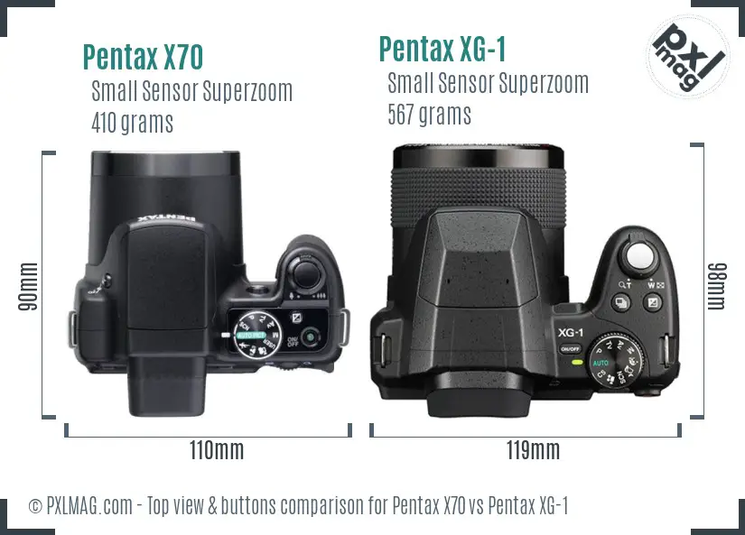 Pentax X70 vs Pentax XG-1 top view buttons comparison