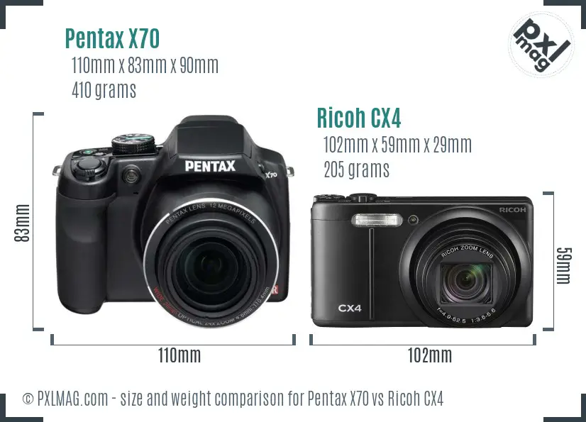 Pentax X70 vs Ricoh CX4 size comparison