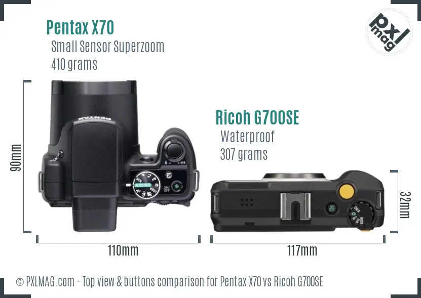 Pentax X70 vs Ricoh G700SE top view buttons comparison