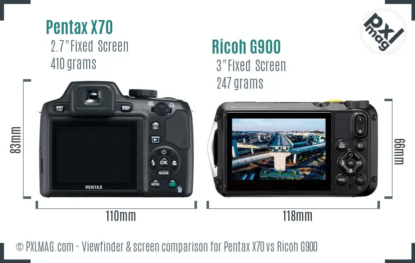 Pentax X70 vs Ricoh G900 Screen and Viewfinder comparison
