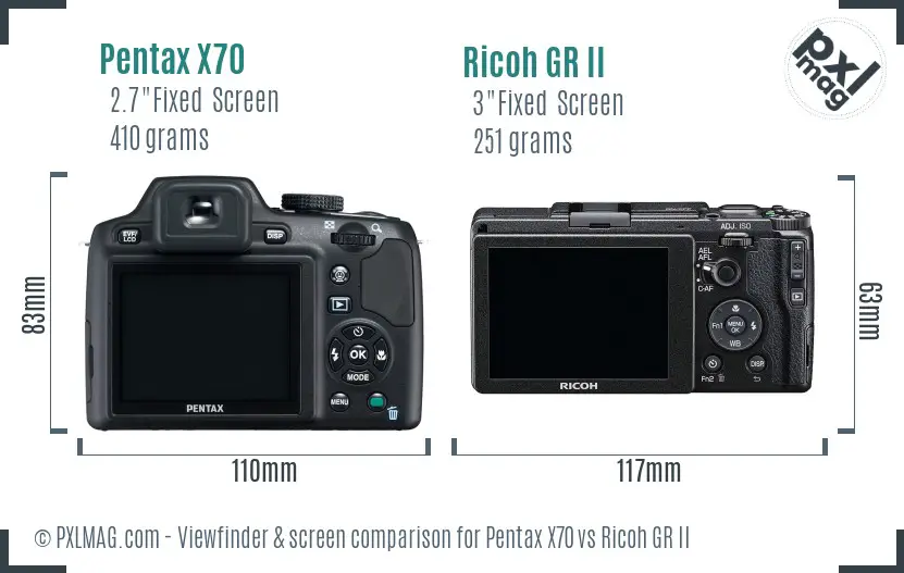 Pentax X70 vs Ricoh GR II Screen and Viewfinder comparison