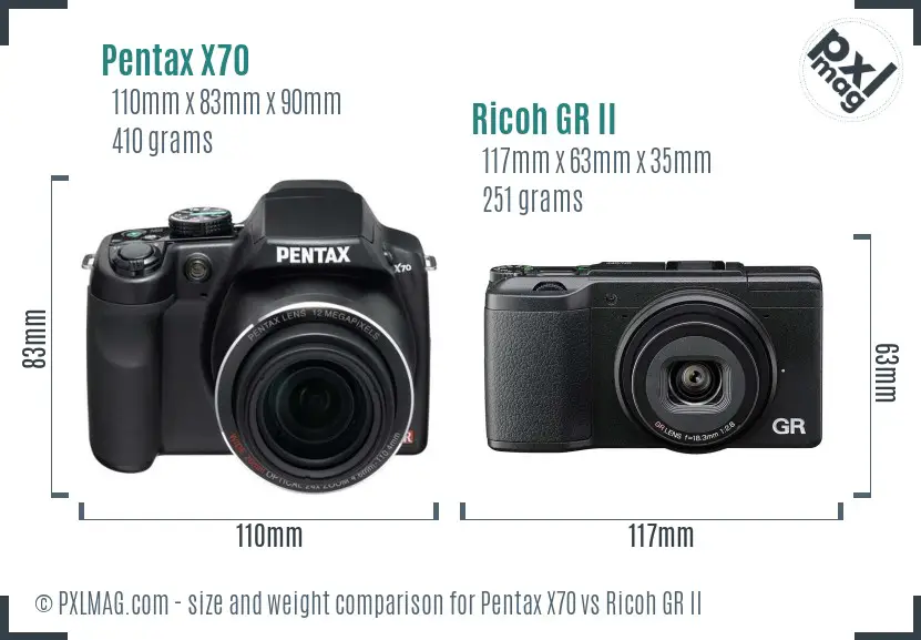 Pentax X70 vs Ricoh GR II size comparison