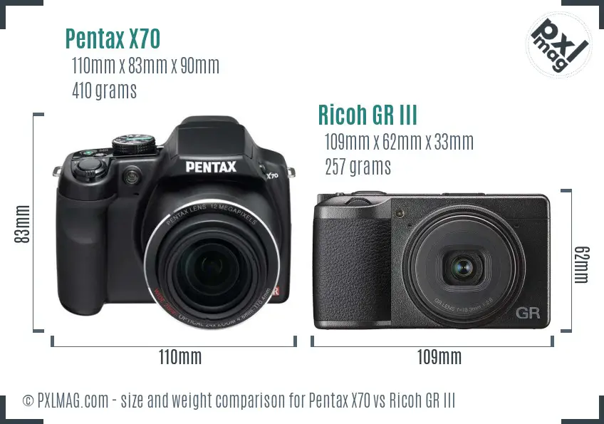 Pentax X70 vs Ricoh GR III size comparison