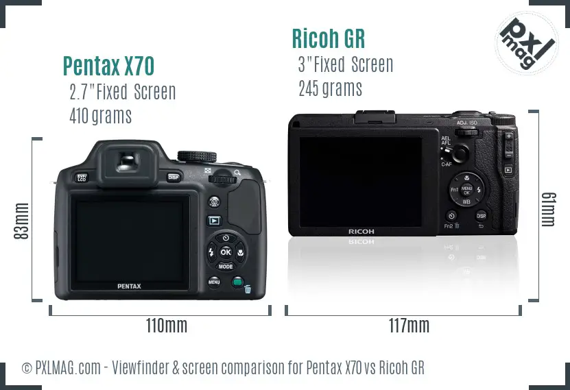 Pentax X70 vs Ricoh GR Screen and Viewfinder comparison