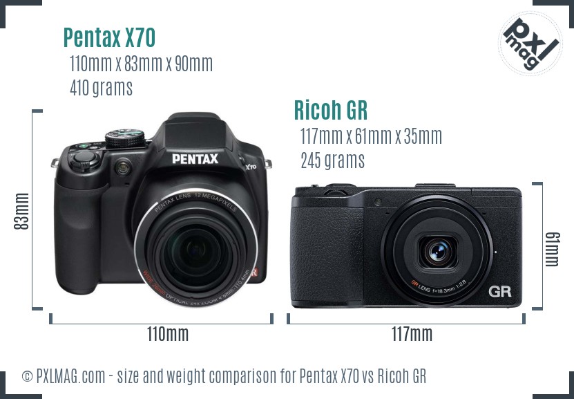Pentax X70 vs Ricoh GR size comparison