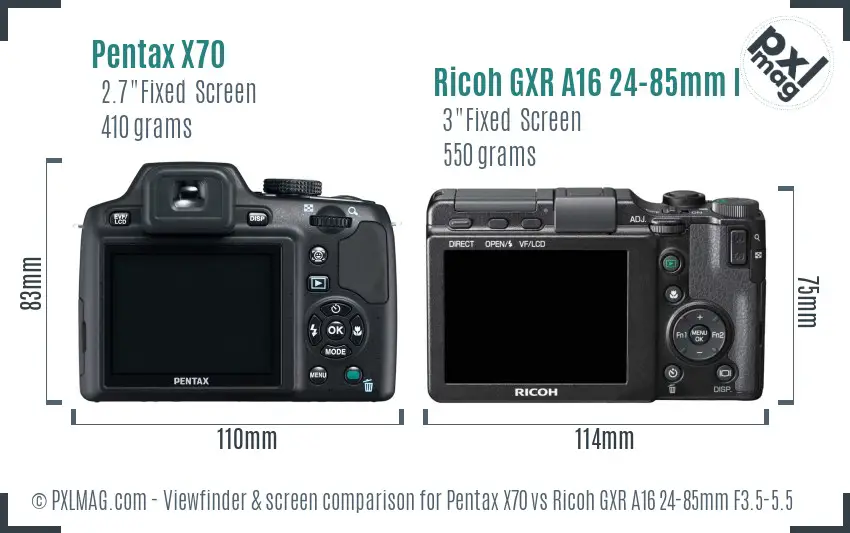 Pentax X70 vs Ricoh GXR A16 24-85mm F3.5-5.5 Screen and Viewfinder comparison