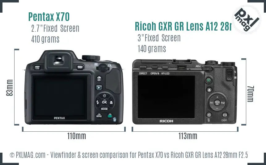 Pentax X70 vs Ricoh GXR GR Lens A12 28mm F2.5 Screen and Viewfinder comparison