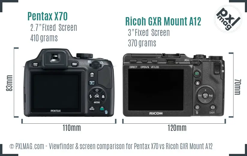 Pentax X70 vs Ricoh GXR Mount A12 Screen and Viewfinder comparison