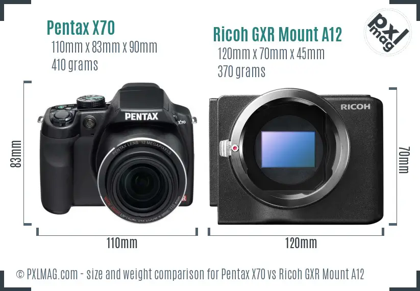 Pentax X70 vs Ricoh GXR Mount A12 size comparison