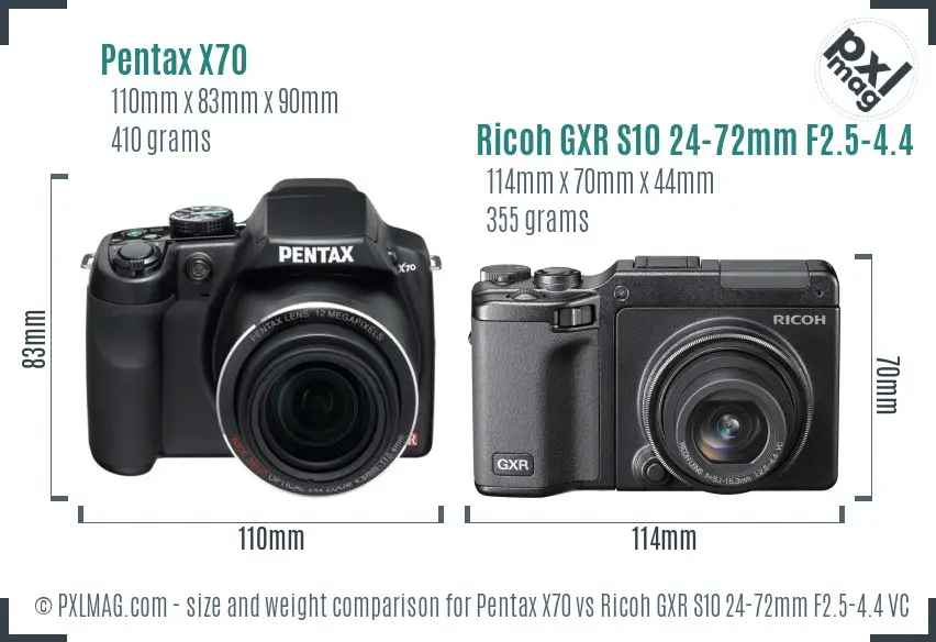 Pentax X70 vs Ricoh GXR S10 24-72mm F2.5-4.4 VC size comparison