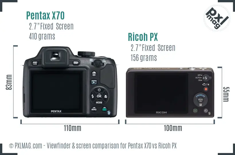 Pentax X70 vs Ricoh PX Screen and Viewfinder comparison
