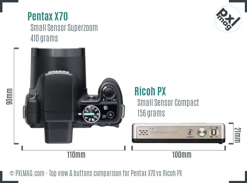 Pentax X70 vs Ricoh PX top view buttons comparison