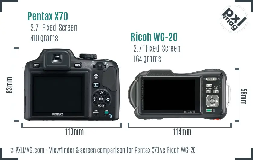 Pentax X70 vs Ricoh WG-20 Screen and Viewfinder comparison