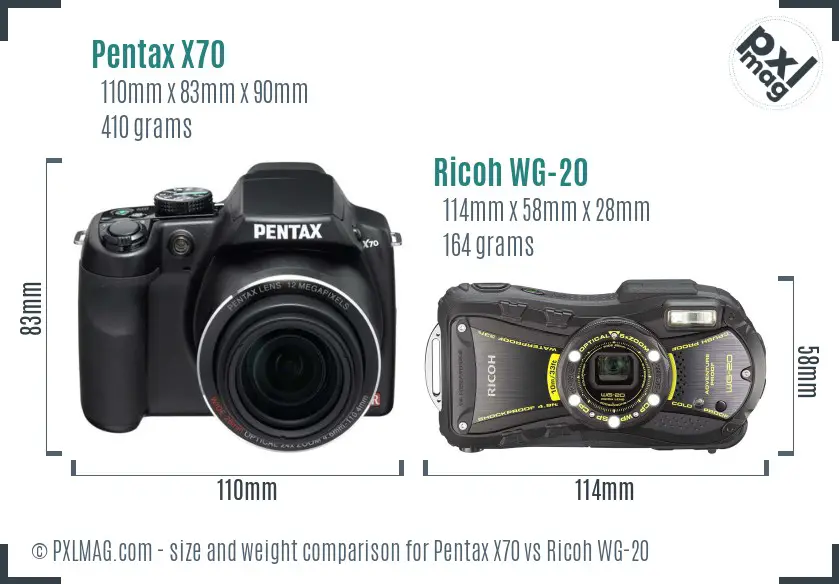 Pentax X70 vs Ricoh WG-20 size comparison