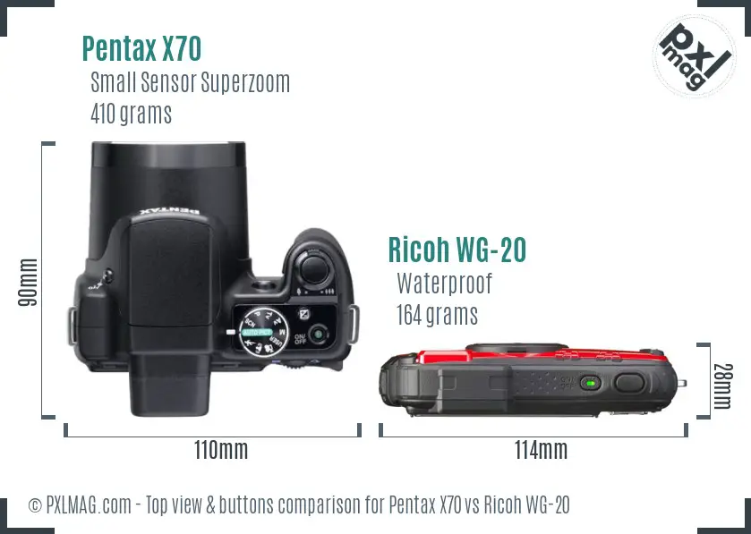Pentax X70 vs Ricoh WG-20 top view buttons comparison