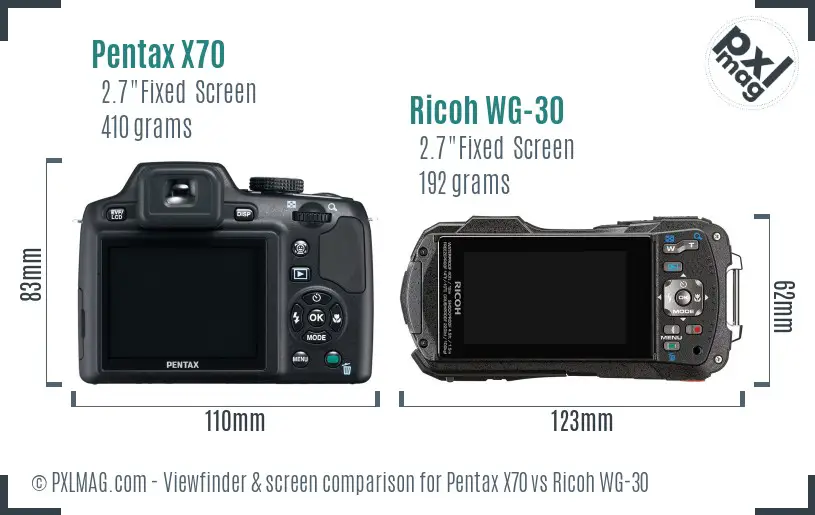 Pentax X70 vs Ricoh WG-30 Screen and Viewfinder comparison