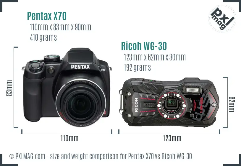 Pentax X70 vs Ricoh WG-30 size comparison