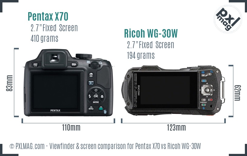 Pentax X70 vs Ricoh WG-30W Screen and Viewfinder comparison