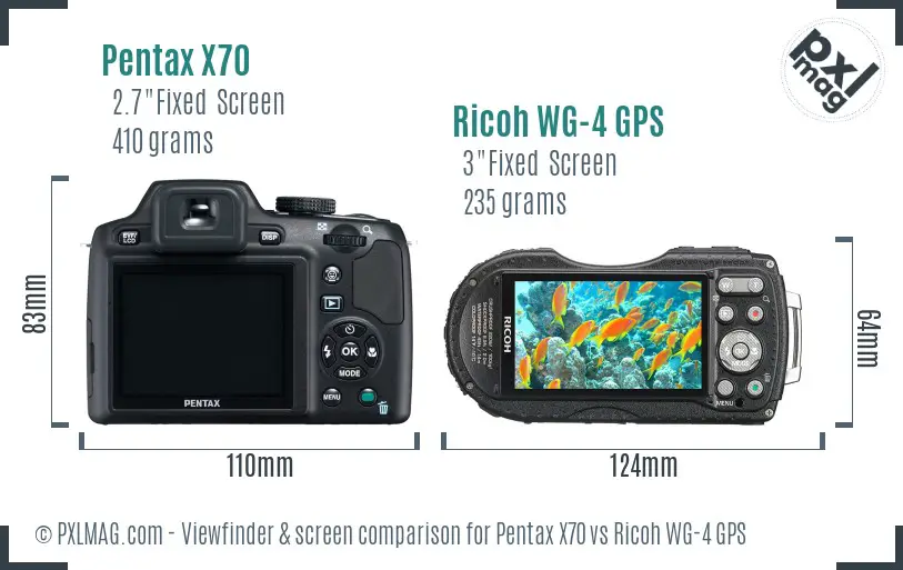 Pentax X70 vs Ricoh WG-4 GPS Screen and Viewfinder comparison