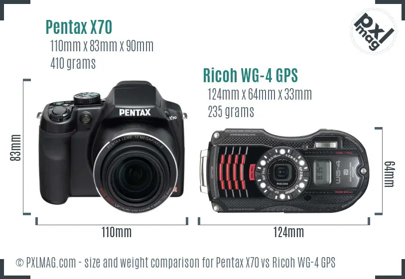 Pentax X70 vs Ricoh WG-4 GPS size comparison