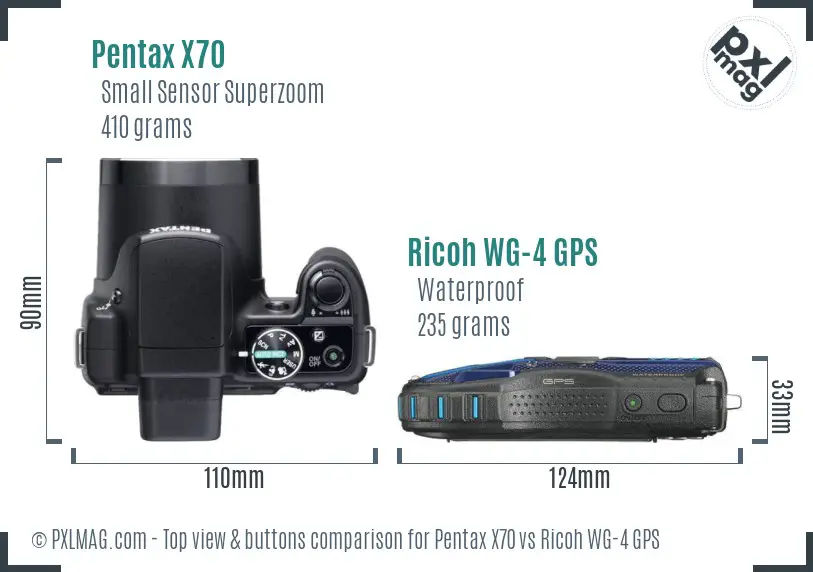 Pentax X70 vs Ricoh WG-4 GPS top view buttons comparison