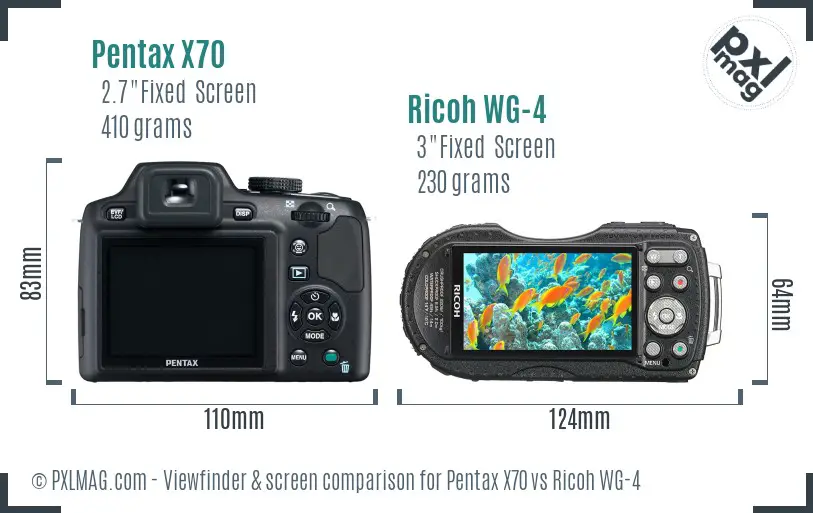 Pentax X70 vs Ricoh WG-4 Screen and Viewfinder comparison
