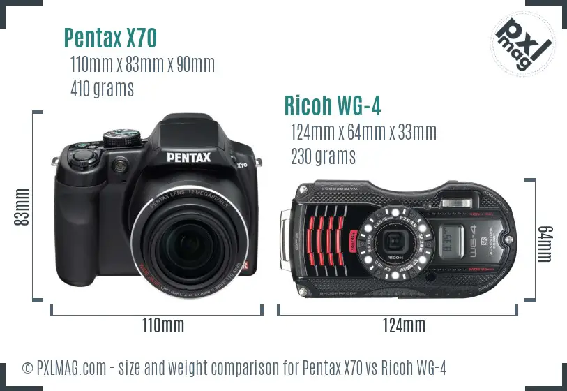 Pentax X70 vs Ricoh WG-4 size comparison