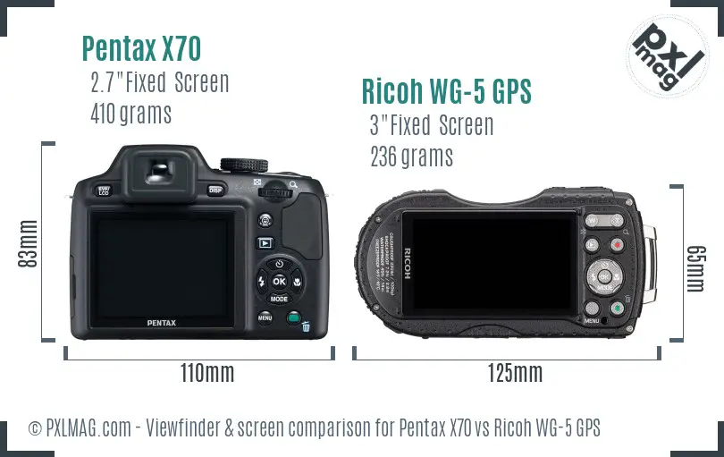 Pentax X70 vs Ricoh WG-5 GPS Screen and Viewfinder comparison