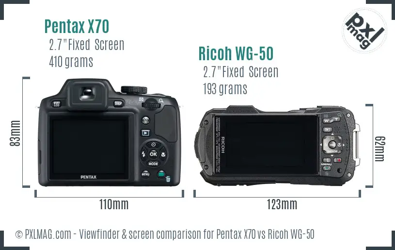 Pentax X70 vs Ricoh WG-50 Screen and Viewfinder comparison