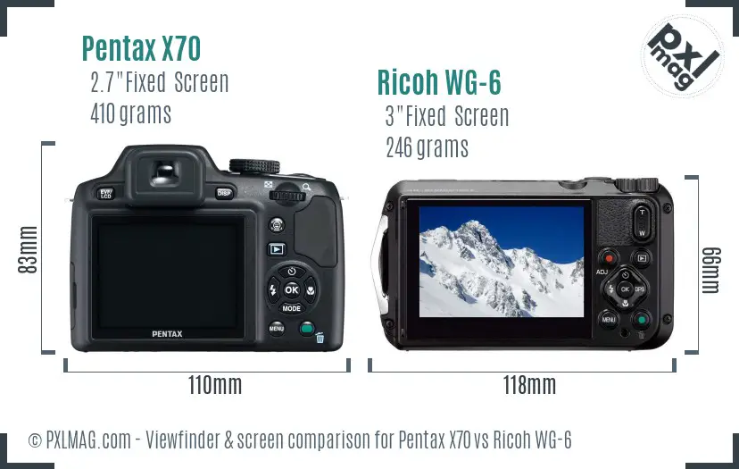 Pentax X70 vs Ricoh WG-6 Screen and Viewfinder comparison