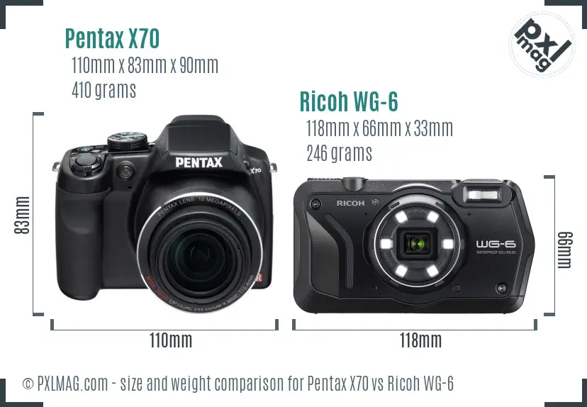 Pentax X70 vs Ricoh WG-6 size comparison