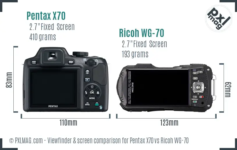 Pentax X70 vs Ricoh WG-70 Screen and Viewfinder comparison