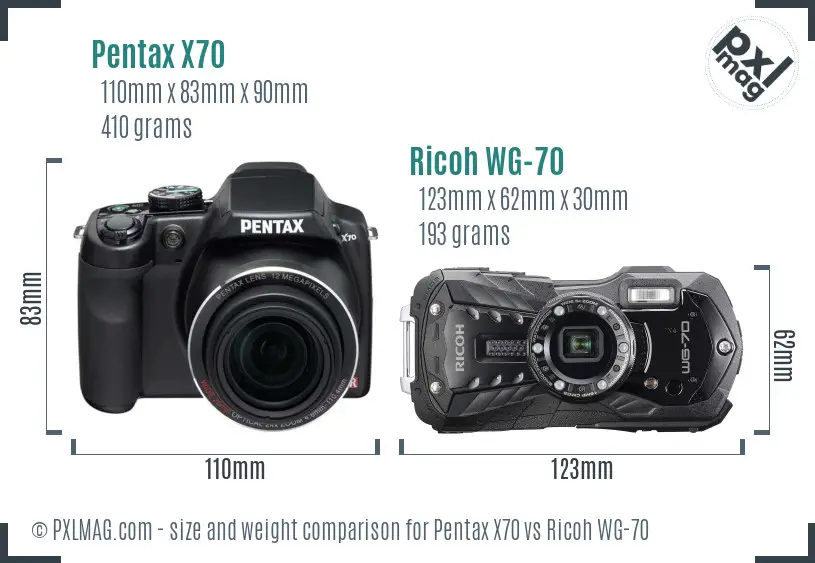 Pentax X70 vs Ricoh WG-70 size comparison