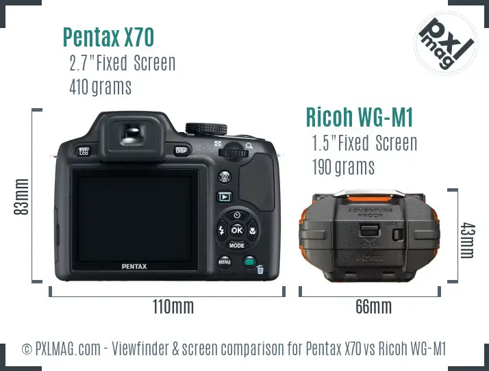Pentax X70 vs Ricoh WG-M1 Screen and Viewfinder comparison