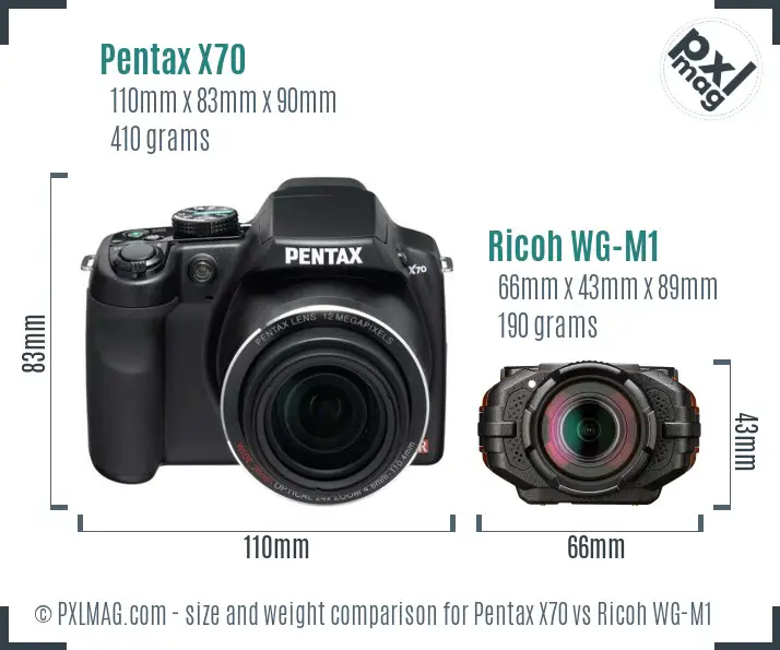 Pentax X70 vs Ricoh WG-M1 size comparison