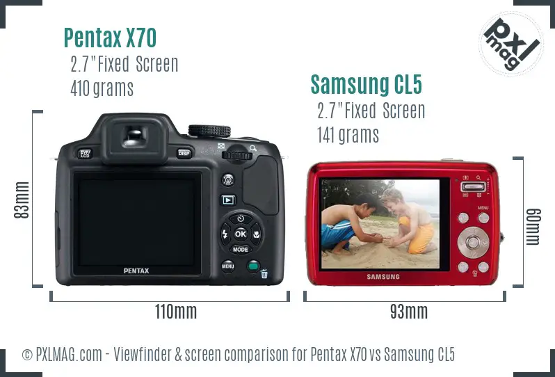Pentax X70 vs Samsung CL5 Screen and Viewfinder comparison